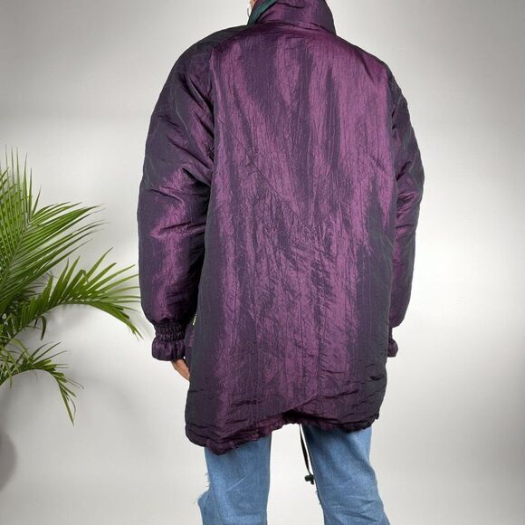 Vintage 90s Grunge Purple Metallic Retro Oversized Puff Jacket / Size: Medium - Picture 3 of 5